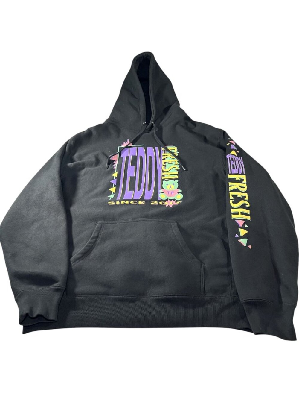 Teddy Fresh Mens Black Pullover Hoodie Bear Graphic Size XL Sleeve Spellout